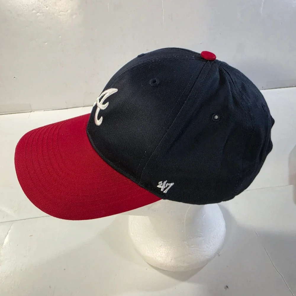 47 Brand Atlanta Braves Kids Snapback Hat Navy Blue Red Baseball Cap MLB Logo